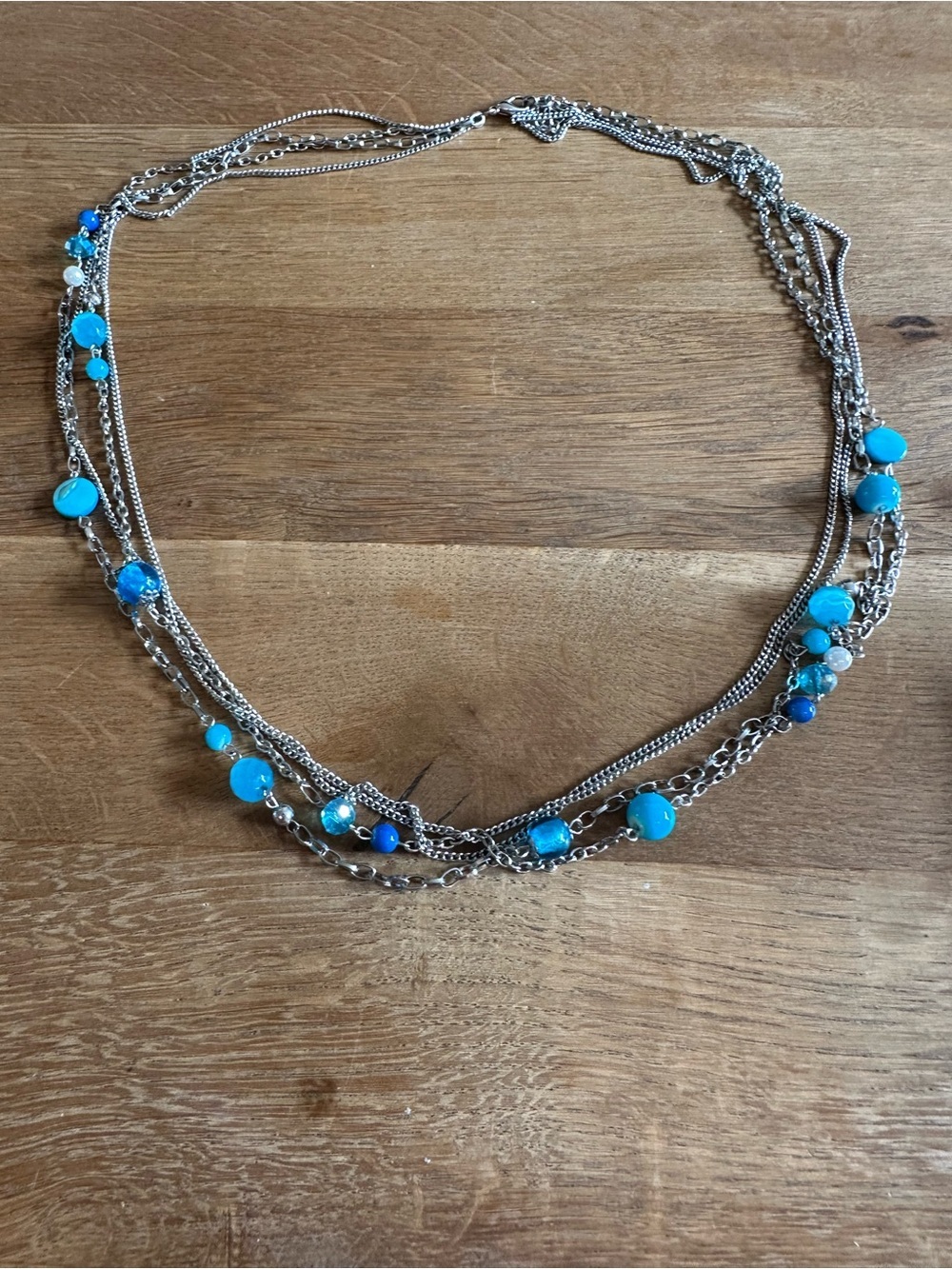 Silver Multi-Strand Necklace with Turquoise Beads